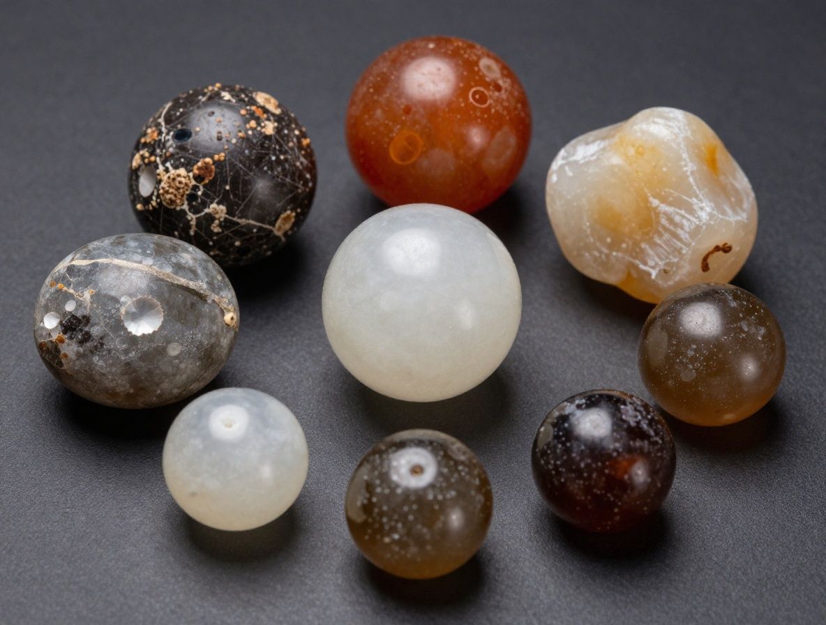 Sada minerálních kamenů a krystalů v přírodních zemitých tónech na tmavém pozadí, artisticky fotografovaná s dramatickým bočním osvětlením